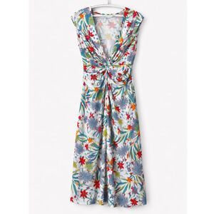 Amiani Floral Twist Front Midi Dress Tropical Print Beach Cover-Up White M